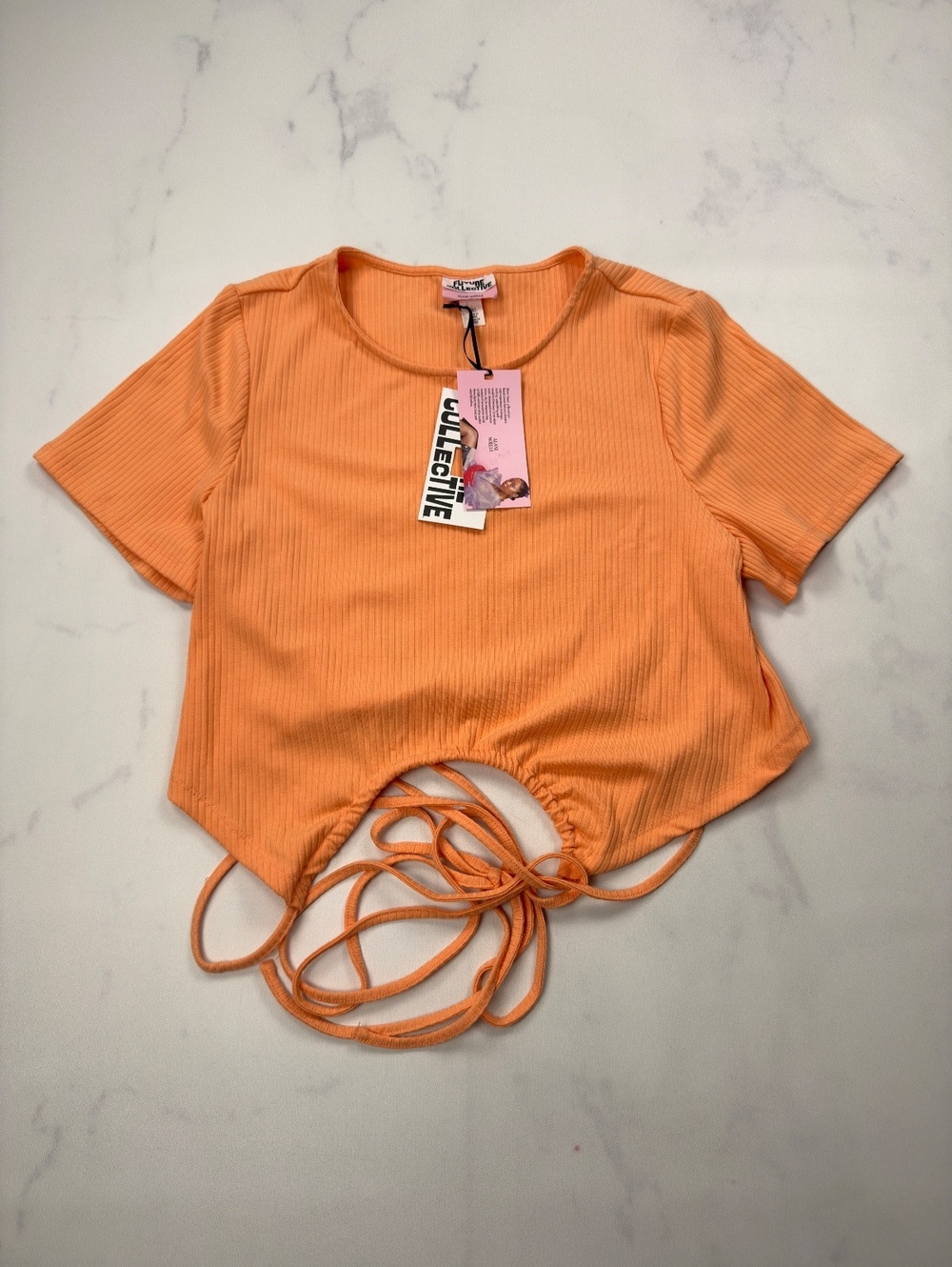 Future Collective Crop Top Orange Ribbed Tie Detail Trendy - Womens XXL NWT